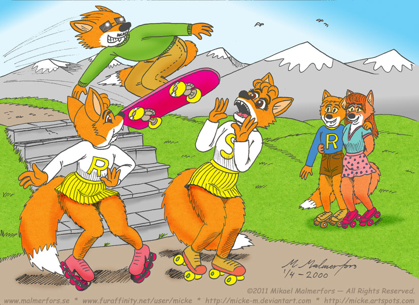 Pic 85 - How to use your skateboard to annoy a couple of foxgirls!